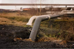 Part of the new nitrogen gas pipeline protected with Densoclad 70 Tape at Corus, Scunthorpe.  Photo courtesy of Corus Construction & Industrial