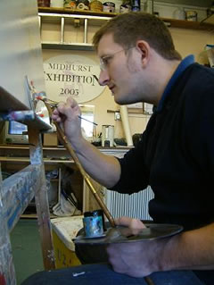 wayne osborne at work in the sign workshop