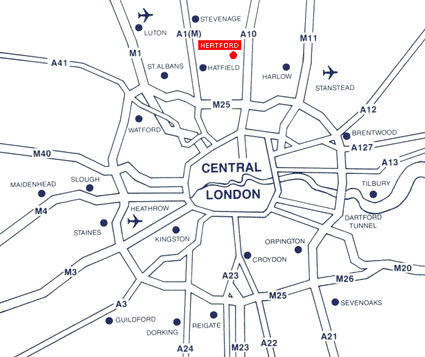 Hertford's location in relation to London