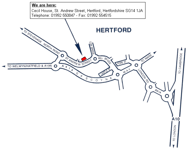 Map of location in Hertford